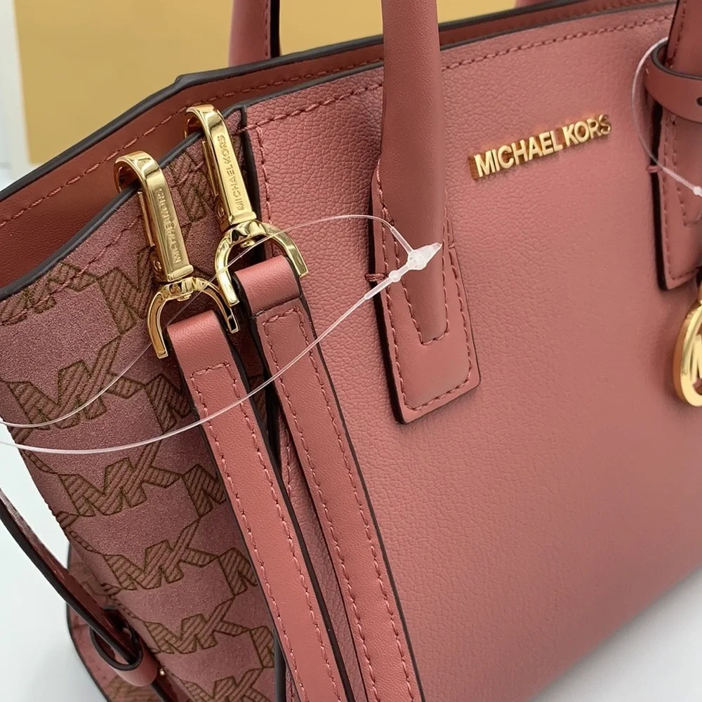 MICHAEL KORS AVRIL SMALL LEATHER TOP ZIP SATCHEL ROSE COLOR - Picture 15 of 16